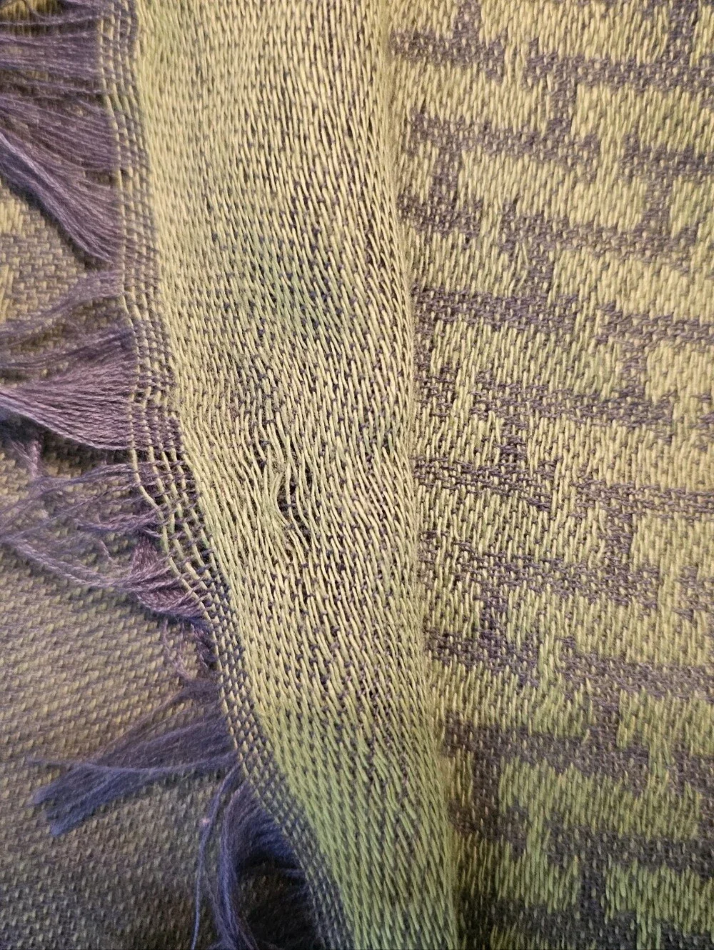 Olive Green Hermès Libris Cashmere & Silk Jacquard Scarf/Stole